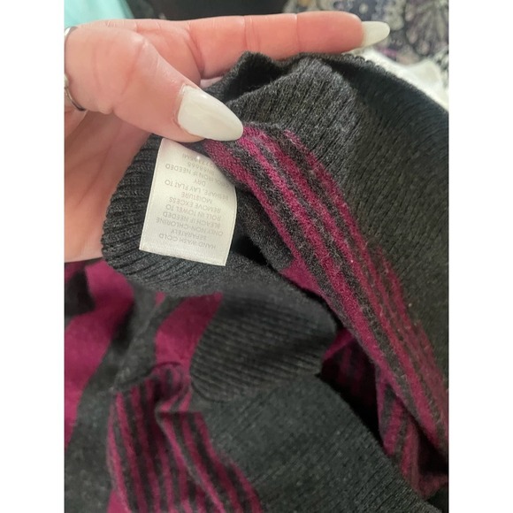 Halogen sweater women's burgundy gray back zip up striped 100% Merino Wool SZ SM - Picture 8 of 11